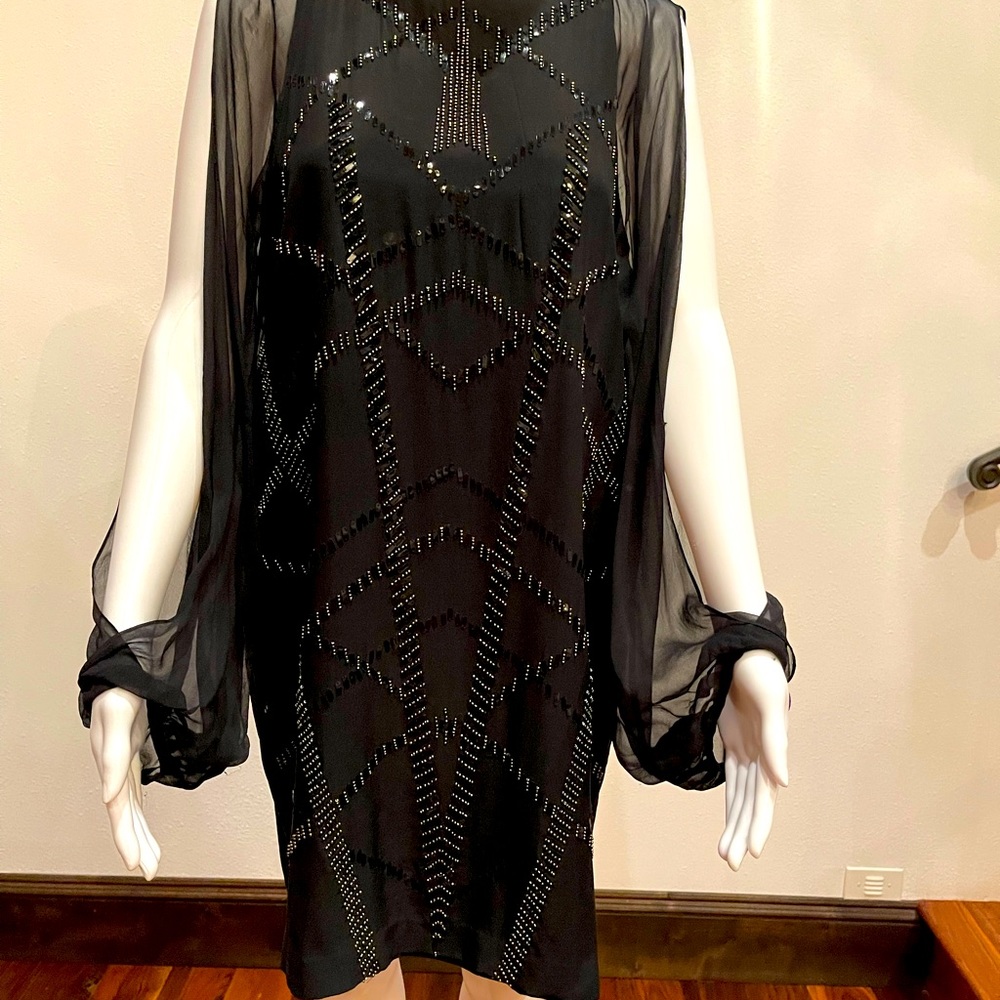 Nicole Miller Sheer Sleeve Mini Dress